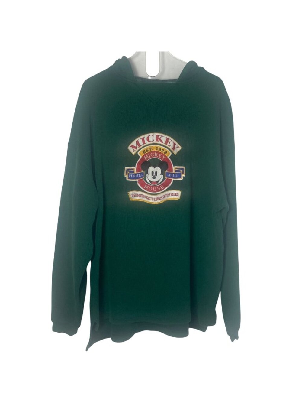 Vintage Disney Store Mickey Mouse Hoodie XXL Green Ribbed Pullover Lightweight